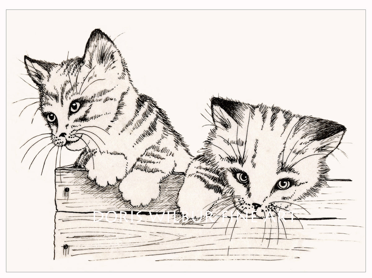 Art of Kittens by Doris Wilbur-Artist, 8x10 print, farmhouse decor, country decor, cat, gift, quality print wall art ready to frame drawing