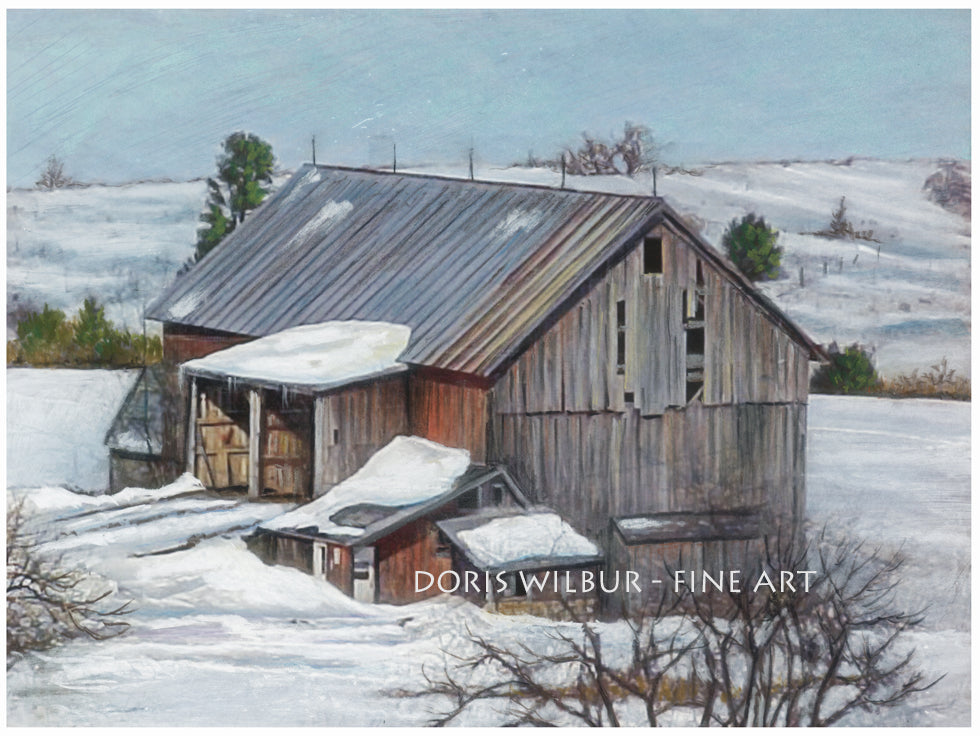 Barn Art, "Lisle Winter Barn" Limited Edition Print by Doris Wilbur-Artist, country decor, snow scene, farmhouse decor, original art, gift