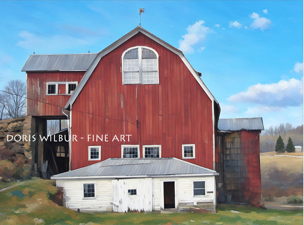 Art "Old Shrauger Barn" by Doris Wilbur-Artist, old barns, original art, limited editions, finest quality prints, ready to frame, gift