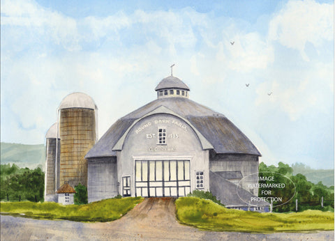 Barn Art, Limited Edition Print "Round Barn Farm" by Doris Wilbur-Artist, Rural, Country Farmhouse Decor, Gift, Rural, Dairy, Wall Art