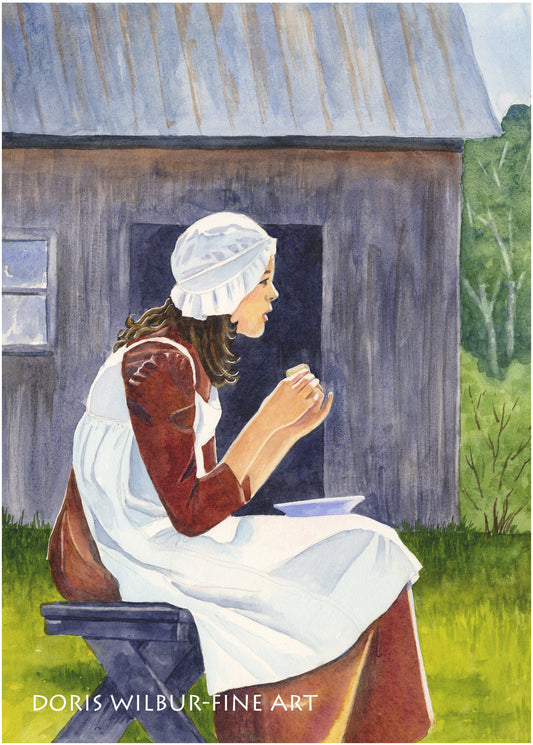 Print of watercolor painting "Bement Docent" by Doris Wilbur Artist, wall art, country decor, antiques, farmhouse decor, giclee