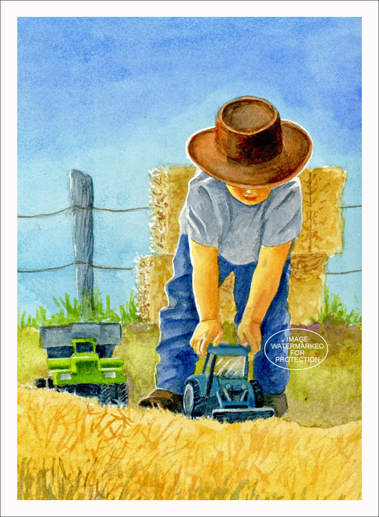 Country Artwork of "Future Farmer" by Doris Wilbur Artist, Farmhouse decor, watercolor painting, Dairy, prints of original art, rural art