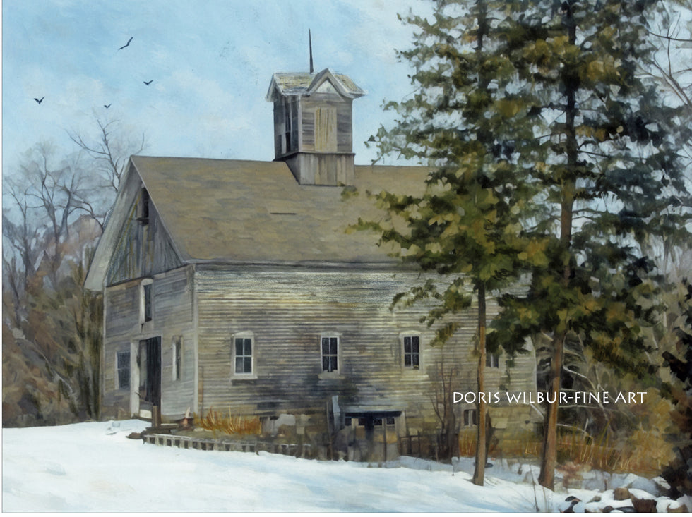 Original Artwork "McDonough Grey Barn" by Doris Wilbur-Artist. Finest Quality Archival Print, limited edition, old building, country decor