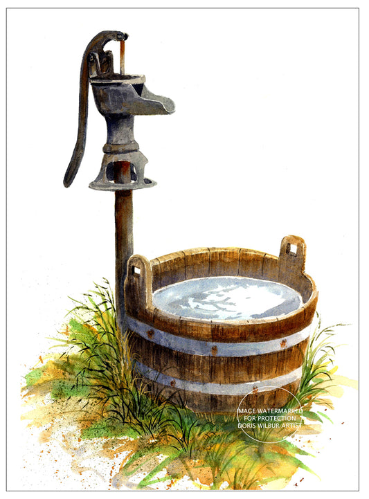 Limited Edition Print of "Pump at Bement Billings" Doris Wilbur-Artist, farmhouse country decor, vintage, wall art ready to frame gift print