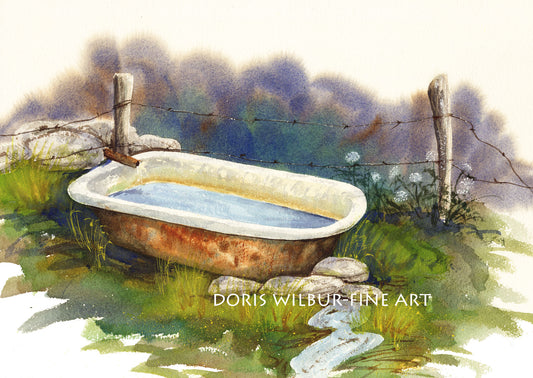 Museum Quality Print "The Old Tub" by Doris Wilbur-Artist, country decor, rural, gift, farmhouse decor, watercolor, dairy
