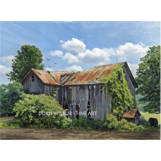 Old barn "Watching Traffic Route 12" by Doris Wilbur-Artist, gift, wall art, ready to frame, country farmhouse decor, original work, prints