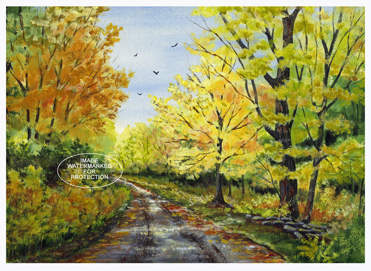 Landscape Art "Autumn Road" by Doris Wilbur Artist, Watercolor Art, Artwork, Nature, Prints, Wall Art, Trees, Limited Edition, Fall Color