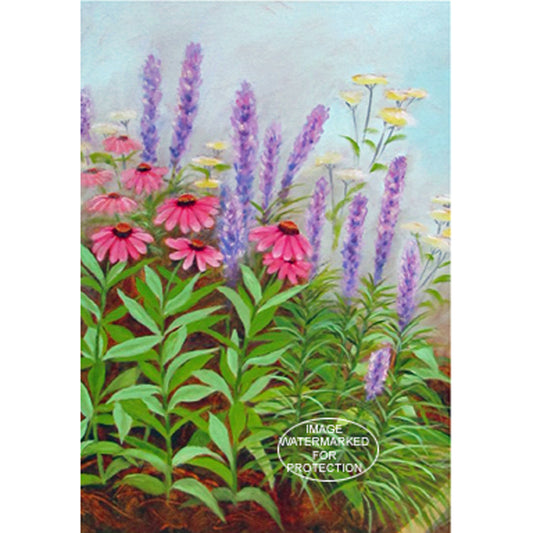 Limited Edition Print of "Coneflowers and Liatris" by Doris Wilbur-Artist, Floral, Botanical, Wall Art, Country Decor, Garden Art, Gift, Art