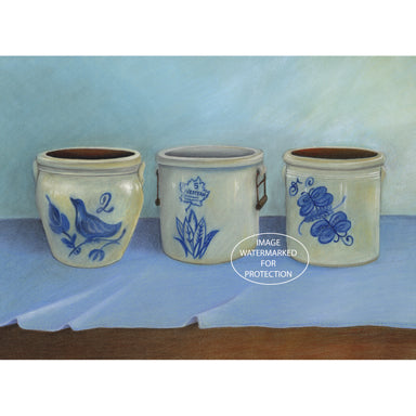 Limited Edition Print "Crocks" by Doris Wilbur-Artist, antiques, gift, country decor, farmhouse decor, wall art, ready to frame, vintage art