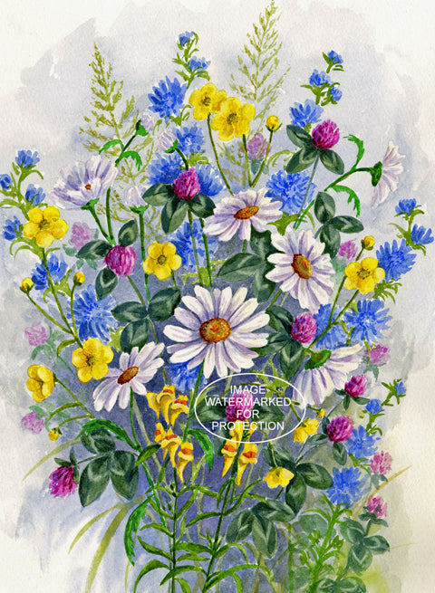 Floral Art "Field Bouquet" by Doris Wilbur Artist, Watercolor Art, Artwork, Nature, Prints, Wall Art, Flowers, Limited Edition