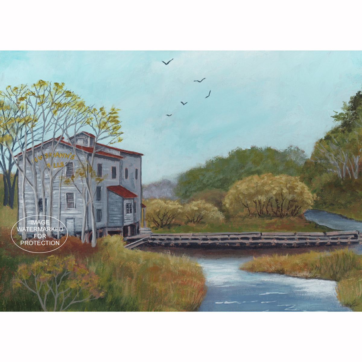 Limited Edition Print of painting "Hansmann's Mills" by Doris Wilbur-Artist, country decor, gift, Smithville Flats, rural, wall art historic