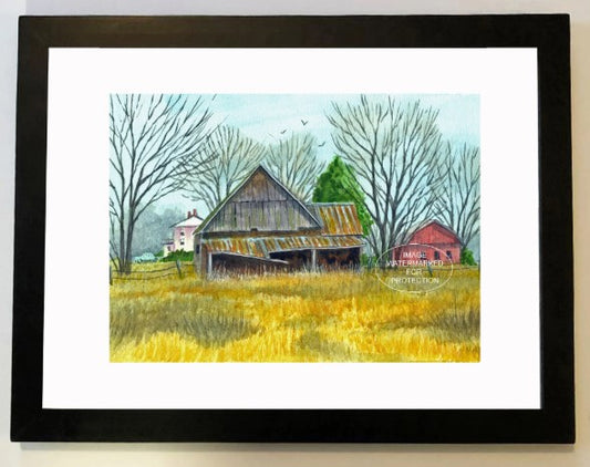 Original watercolor painting "Harford Barn" by Doris Wilbur-Artist, ready to hang, gift, wall art, county decor, old barn, collectible art