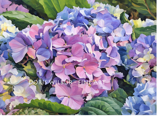 Artwork "Blue Hydrangea" by Doris Wilbur-Artist, Limited Edition Finest Quality Print, Floral, Garden Art, Gift, Ready to Frame, Flowers