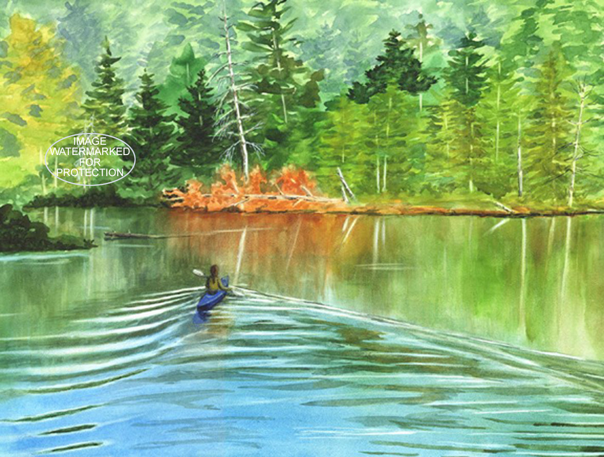 Limited Edition Finest Quality Prints of OriginalsPainting of "Nick's Lake" by Doris Wilbur. Limited Edition Print, Lake Artwork, Nature Art, Country decor, Kayaking, Cottage Art, Giclee