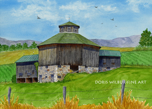 Barn Art by Doris Wilbur, "Richfield Springs Barn", Country, Rural, Landscape, Old Barn, Farmhouse Decor, Rustic Barn, Watercolor Art, Print