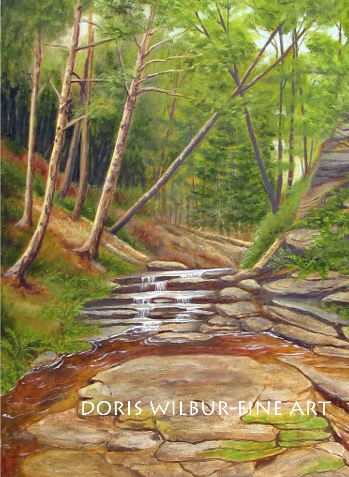 Limited Edition Print of Oil Painting "Rock Road Creek" by Doris Wilbur, ready to frame, nature, wall art, gift, woodland, hiking forest art