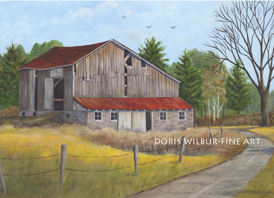 Barn Art by Doris Wilbur, "Route 41 Barn", Country, Rural, Landscape, Old Barn, Farmhouse Decor, Rustic Barn, Watercolor Art, Print, Dairy