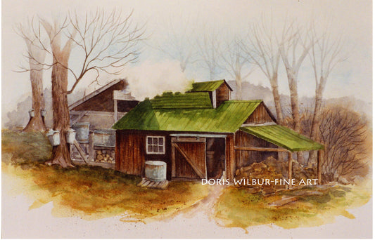 Limited Edition Print "Sampson's Sugar Shack" from original watercolor by Doris Wilbur-Artist, farmhouse country decor wall art, maple sugar