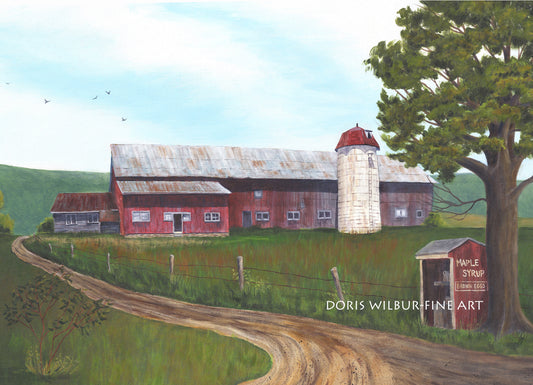 Barn Art by Doris Wilbur, "Simpson's Barn", Country, Landscape, Old Barn, Rustic Barn, Watercolor Painting, Farmhouse Decor, Dairy, Print