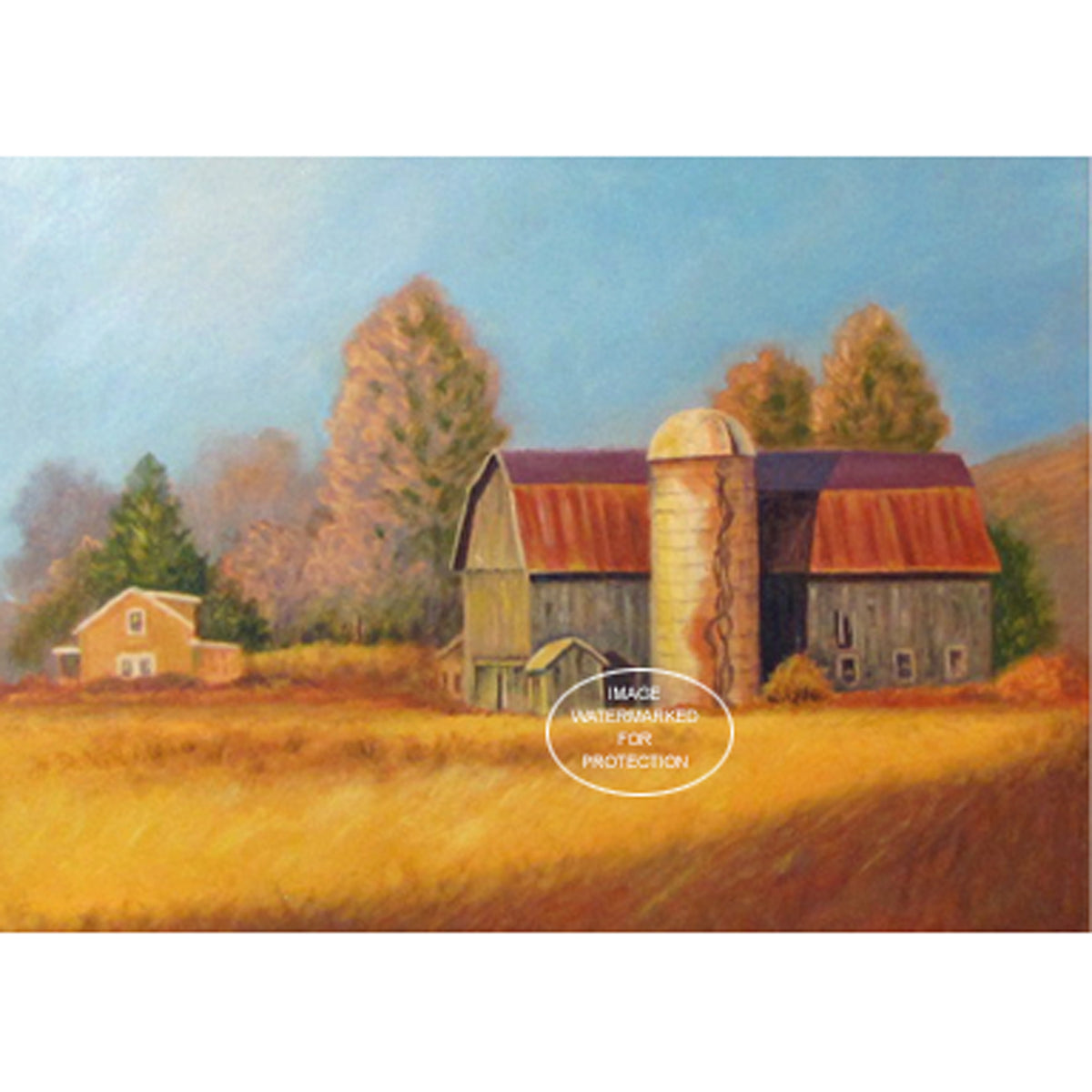 Limited Edition Print of "Sunset Glow Barn," an oil painting by Doris Wilbur-Artist, old barn, rustic, roadside americana, dairy, farmhouse