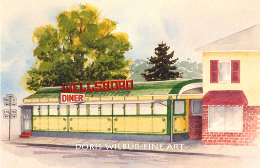 Wellsboro, PA Diner Limited Edition Print by Doris Wilbur-Artist, Country decor, farmhouse decor, diner, watercolor painting, original art